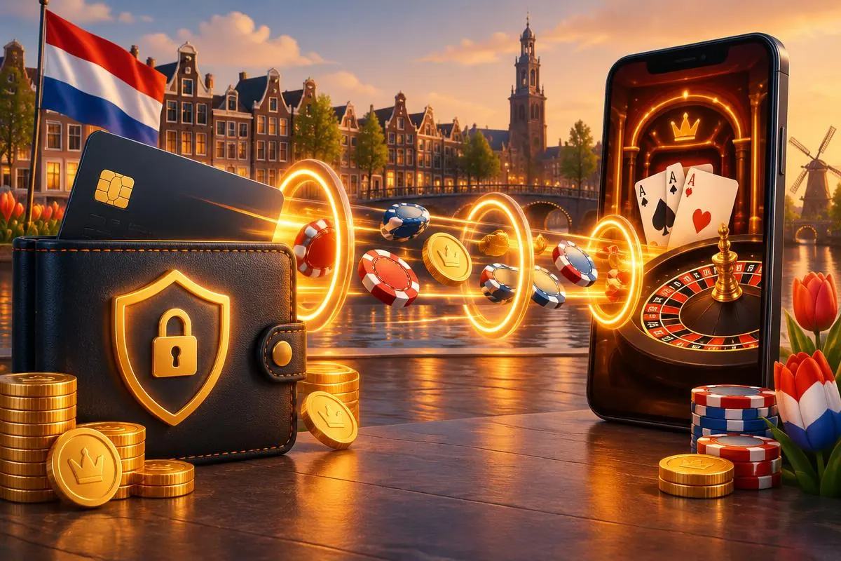 Illustratie van betaalmethoden bij een casino zonder Cruks: iDEAL via bankkaart, mobiele wallet, cryptomunt en prepaid voucher